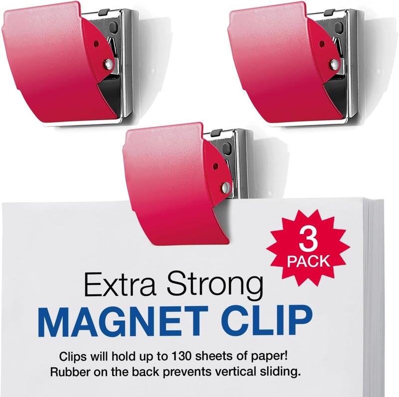 PLUS(ãƒ—ãƒ©ã‚¹) Extra Strong Magnetic Clips, Large 3-Pack, Red - Image 1